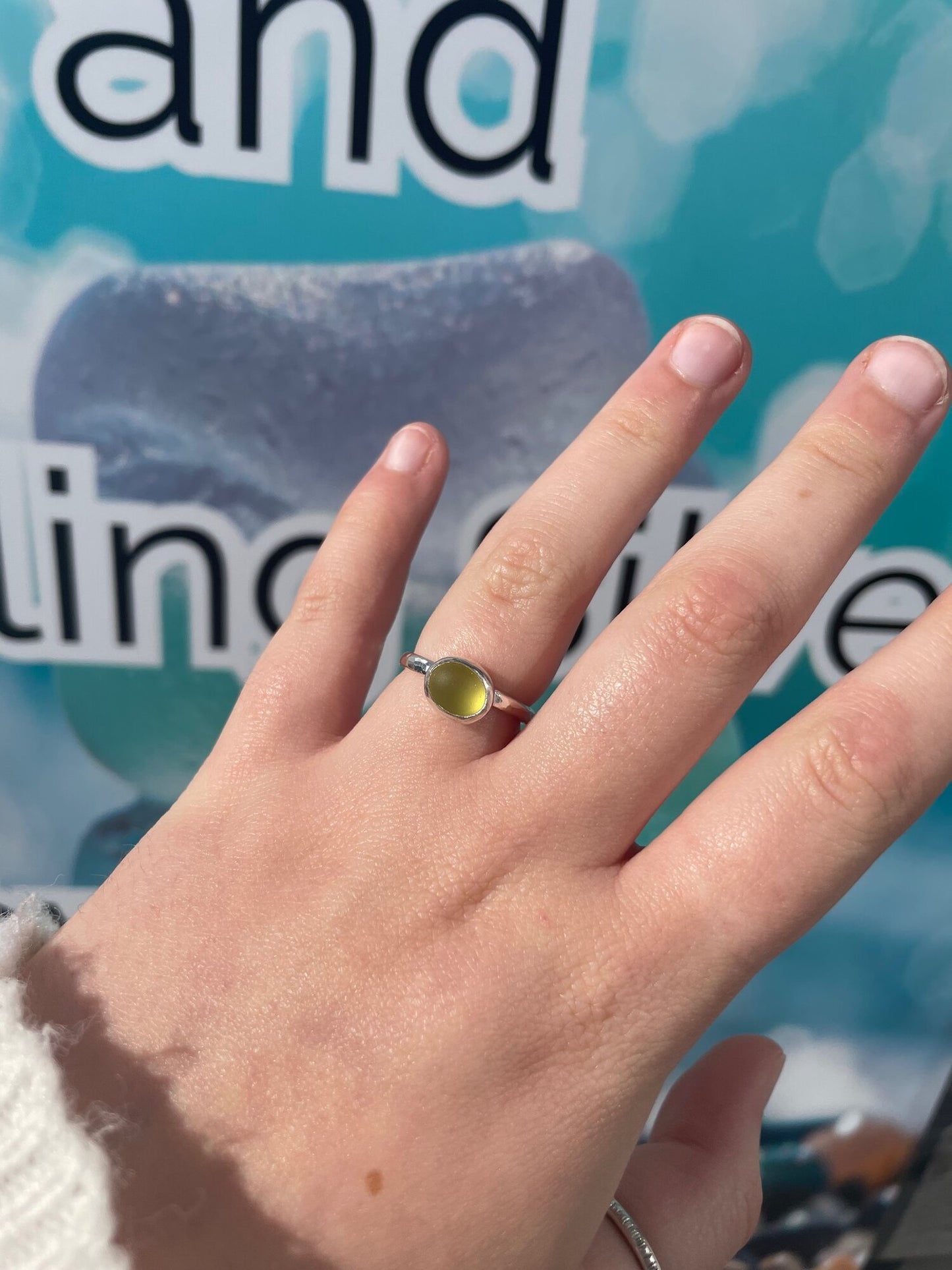 Yellow SeaGlass Ring - Size N