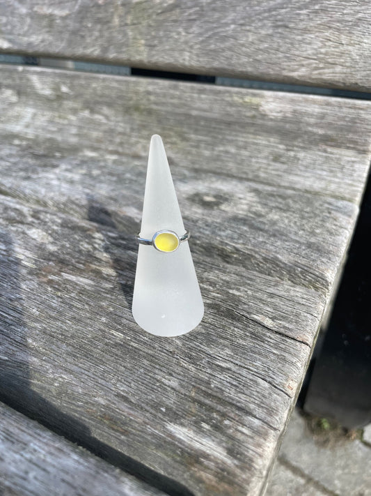 Yellow SeaGlass Ring - Size N