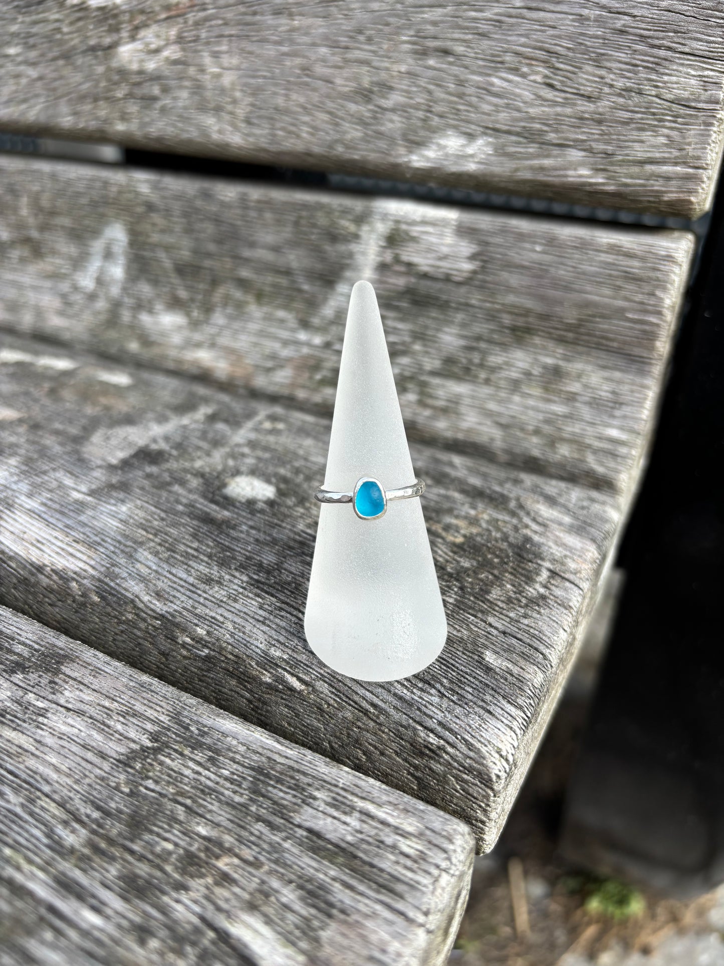 Bright Blue Seaglass Ring - Size O