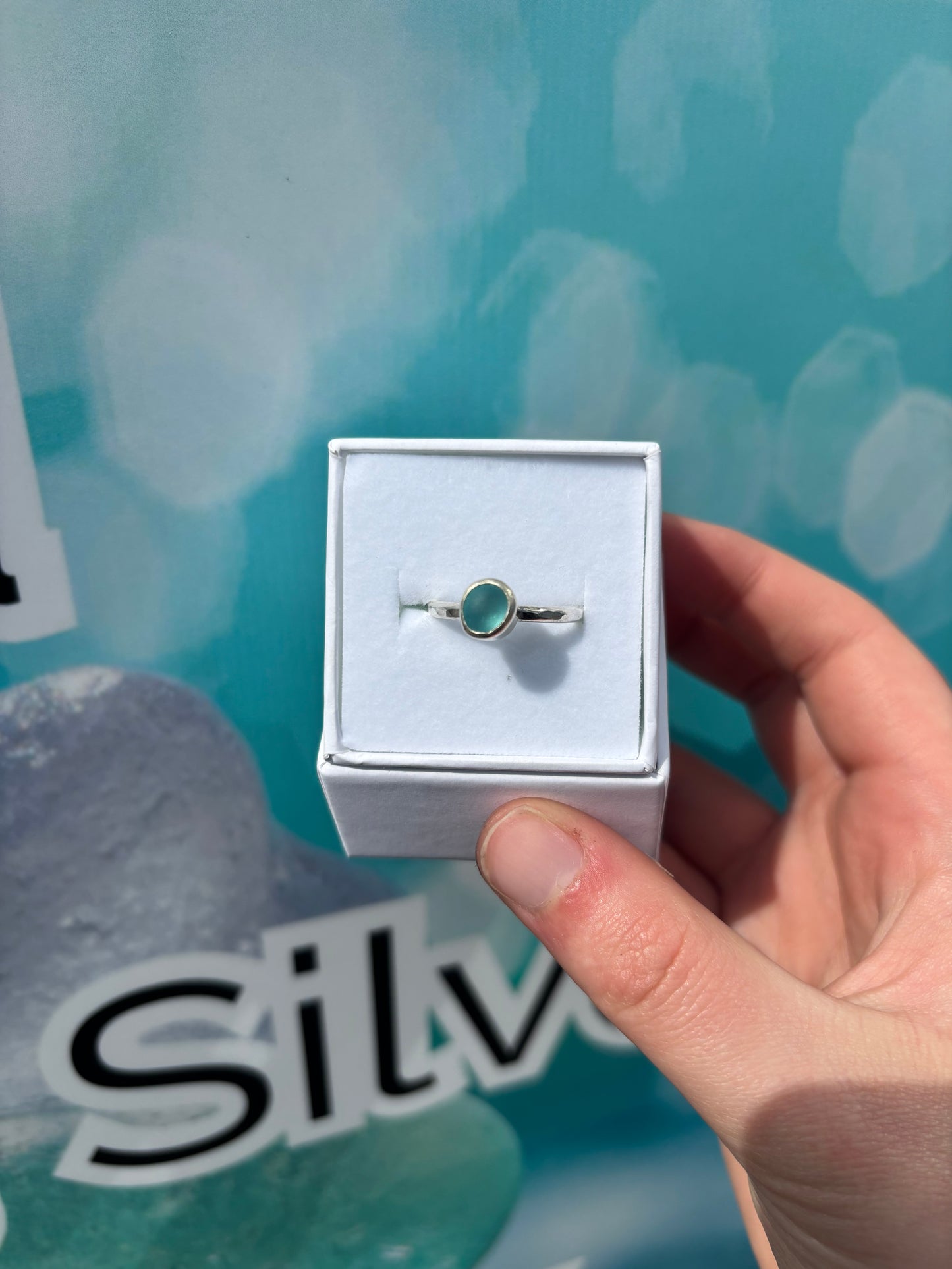 Sea Blue Seaglass Ring - Size S
