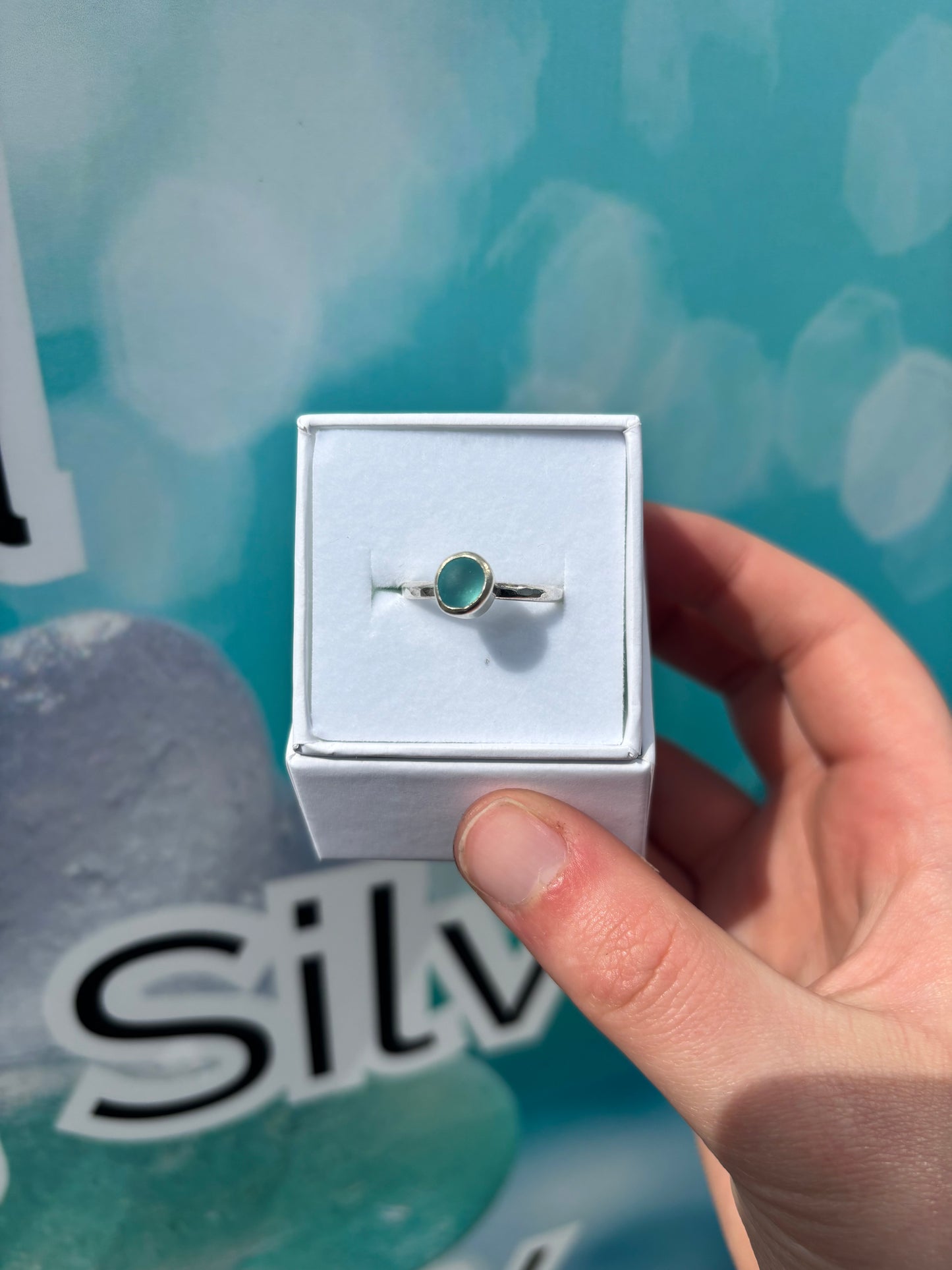 Sea Blue Seaglass Ring - Size S