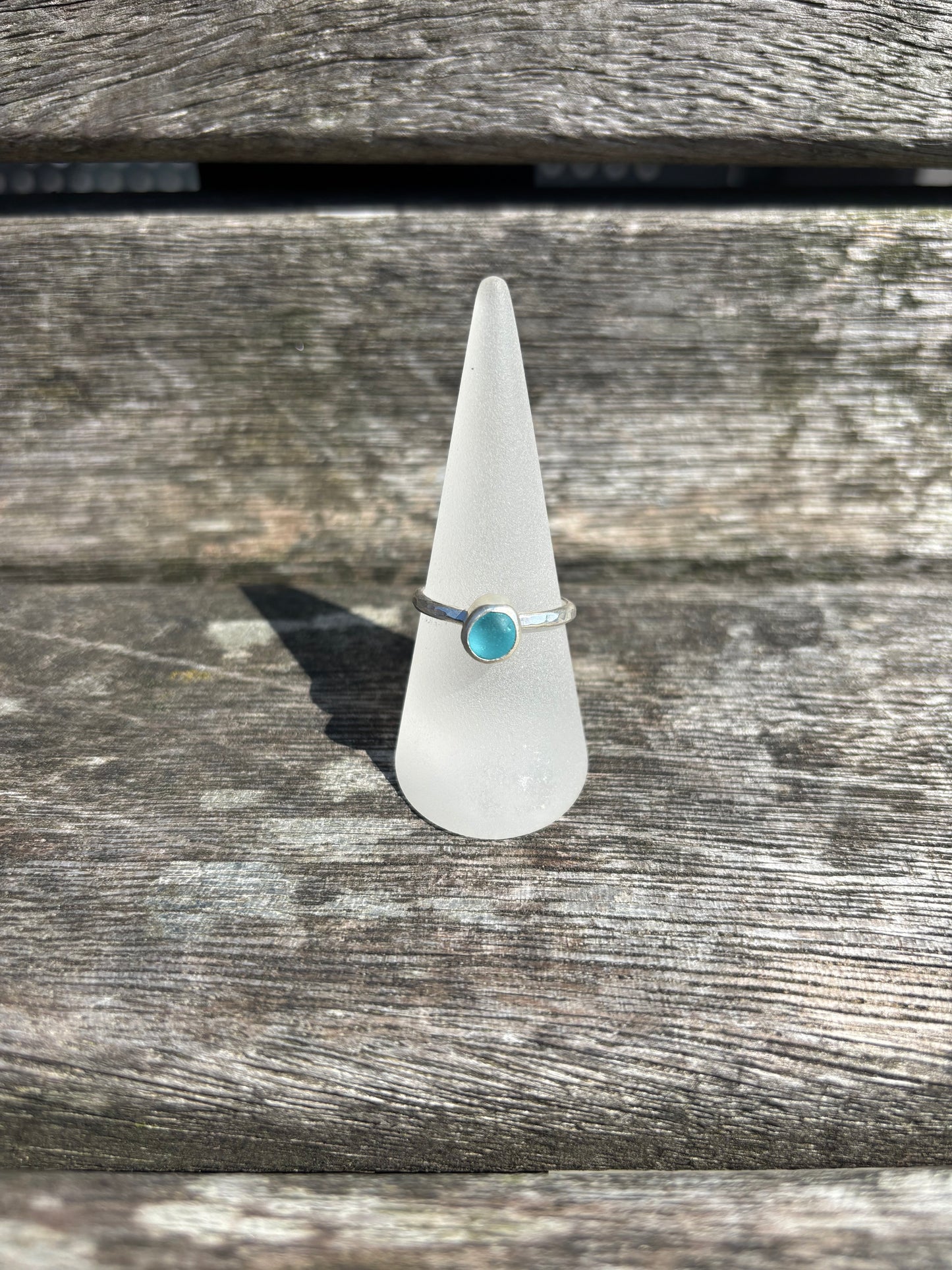 Sea Blue Seaglass Ring - Size S