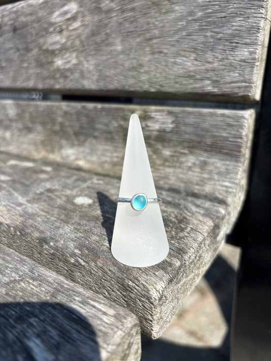 Sea Blue Seaglass Ring - Size S