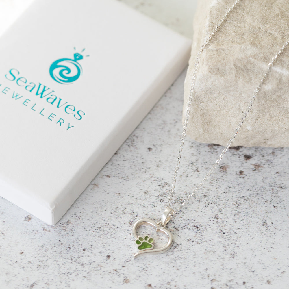 Paw Print Captured Heart Memorial Necklace
