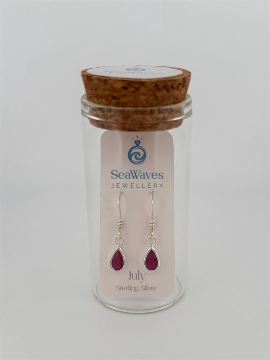 July CZ Drop Earrings - Ruby Red