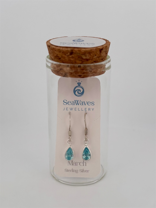 March CZ Drop Earrings - Light Blue