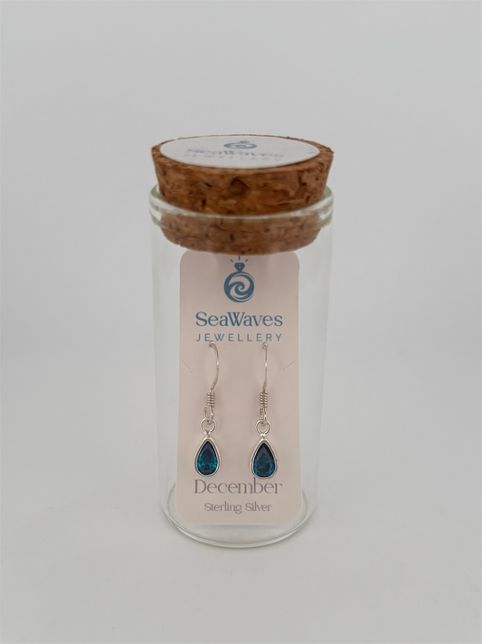 December CZ Drop Earrings - Aqua Blue