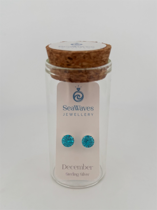 December CZ Studs - Aqua Blue