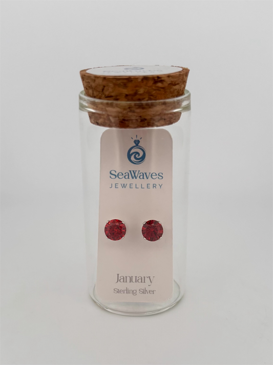 January CZ Studs - Deep Red