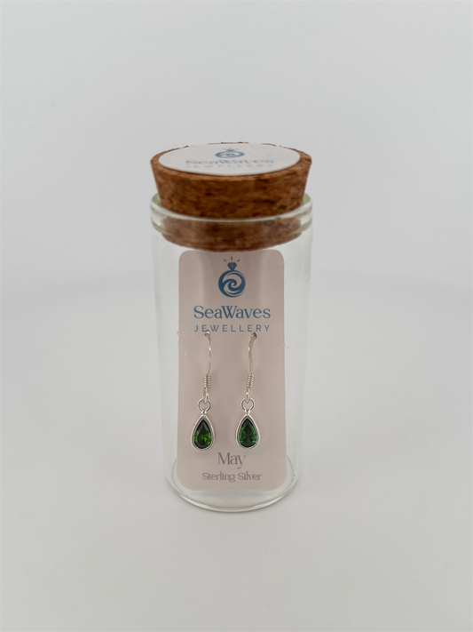 May CZ Drop Earrings - Emerald Green
