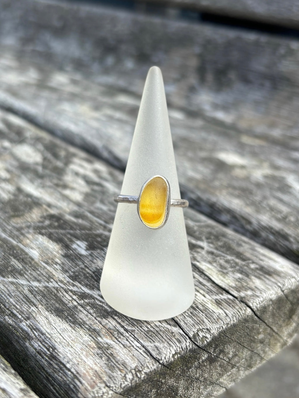 Yellow SeaGlass Ring - Size Q