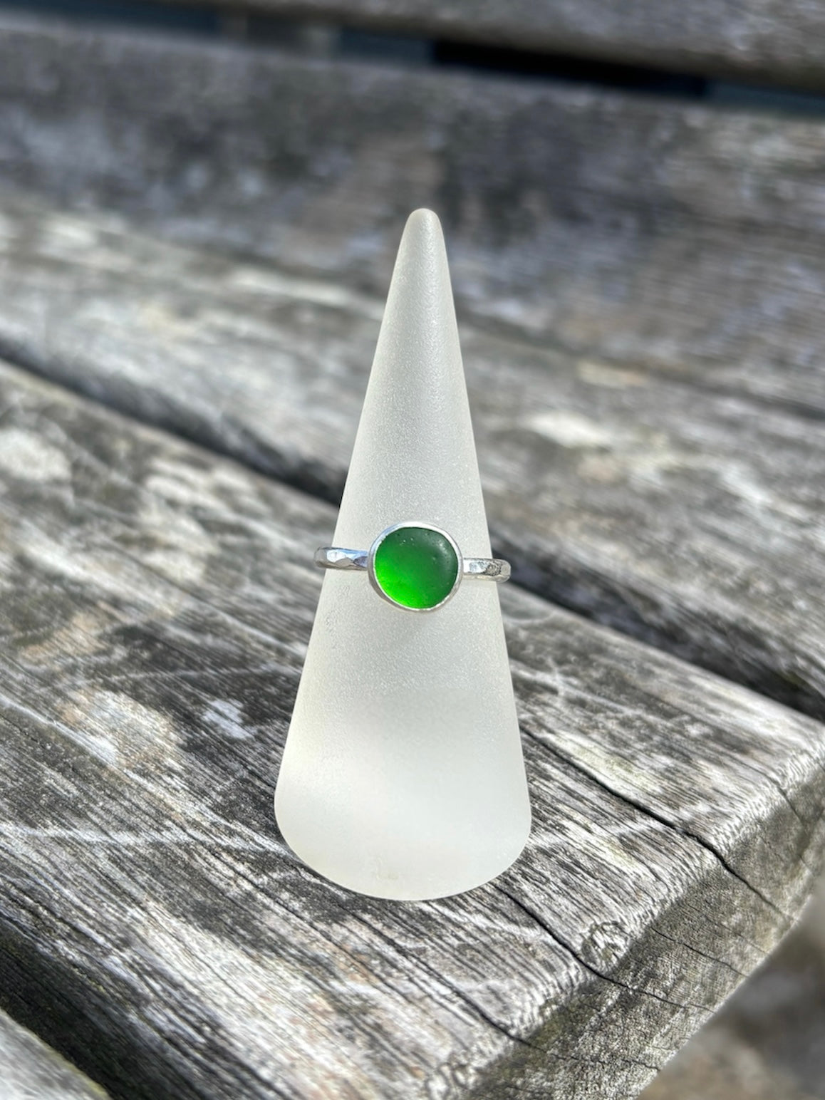 Green Seaglass Ring - Size P