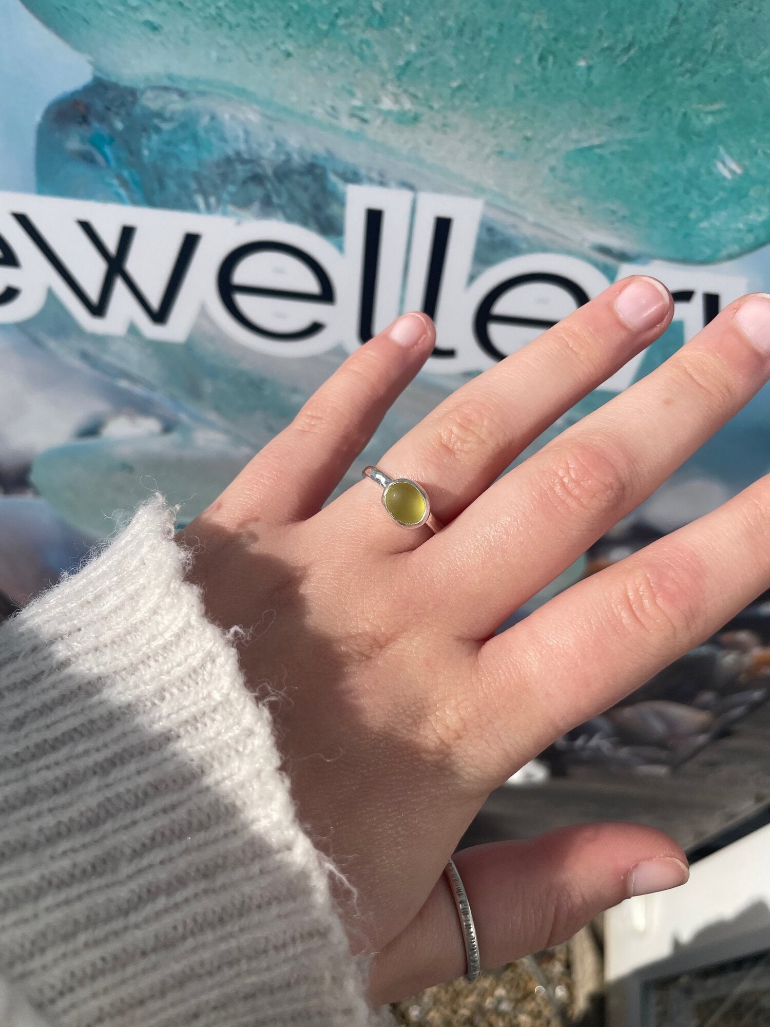 Yellow SeaGlass Ring - Size N