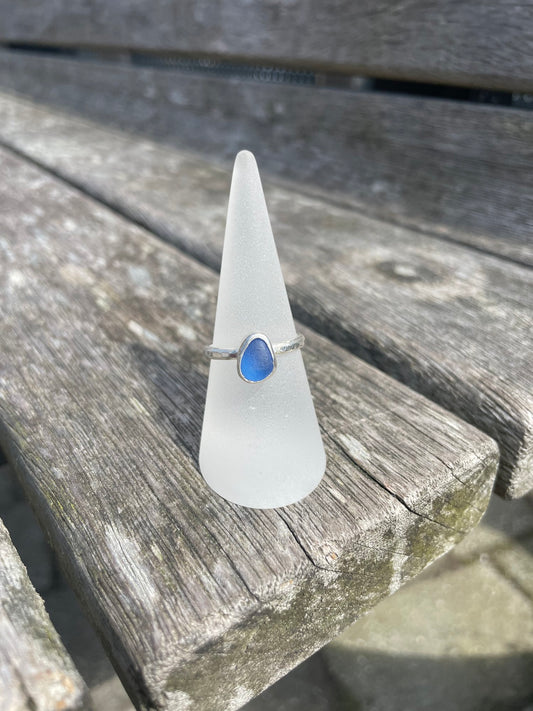 Cornflower Blue Seaglass Ring - Size Q