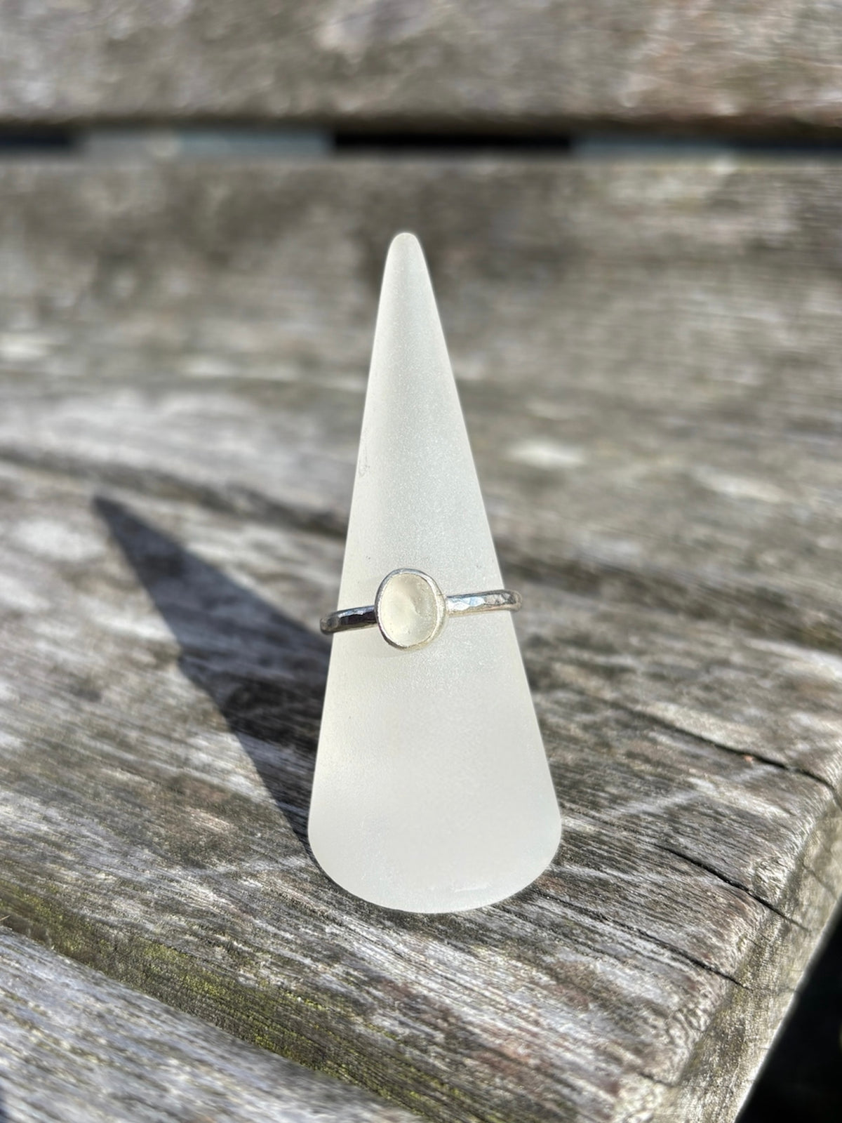 White Seaglass Ring - Size S