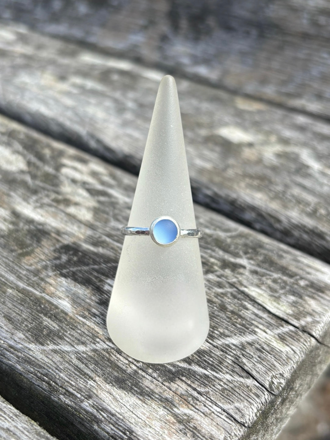 Cornflower Blue Seaglass Ring - Size R