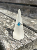 Bright Blue Seaglass Ring - Size O