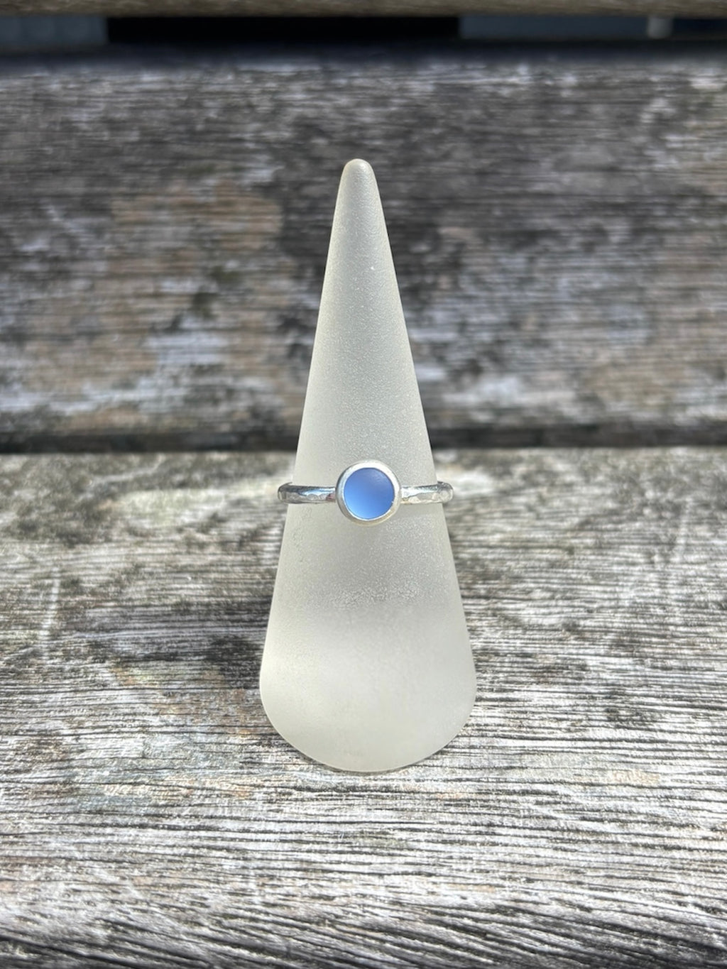 Cornflower Blue Seaglass Ring - Size R