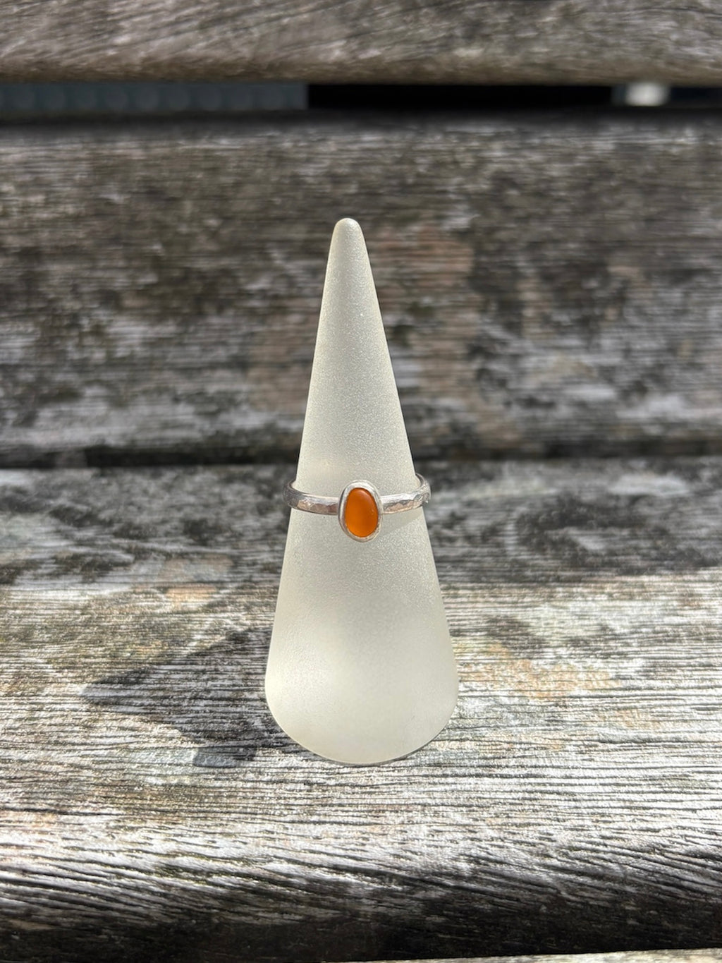 Orange SeaGlass Ring - Size N 1/2