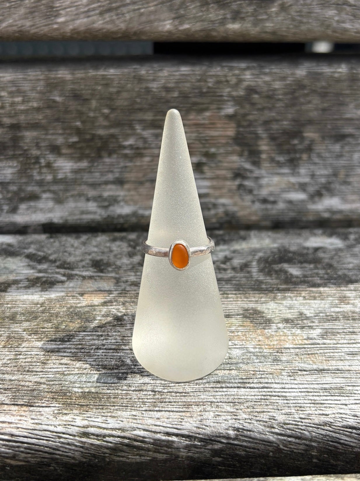 Orange SeaGlass Ring - Size N 1/2