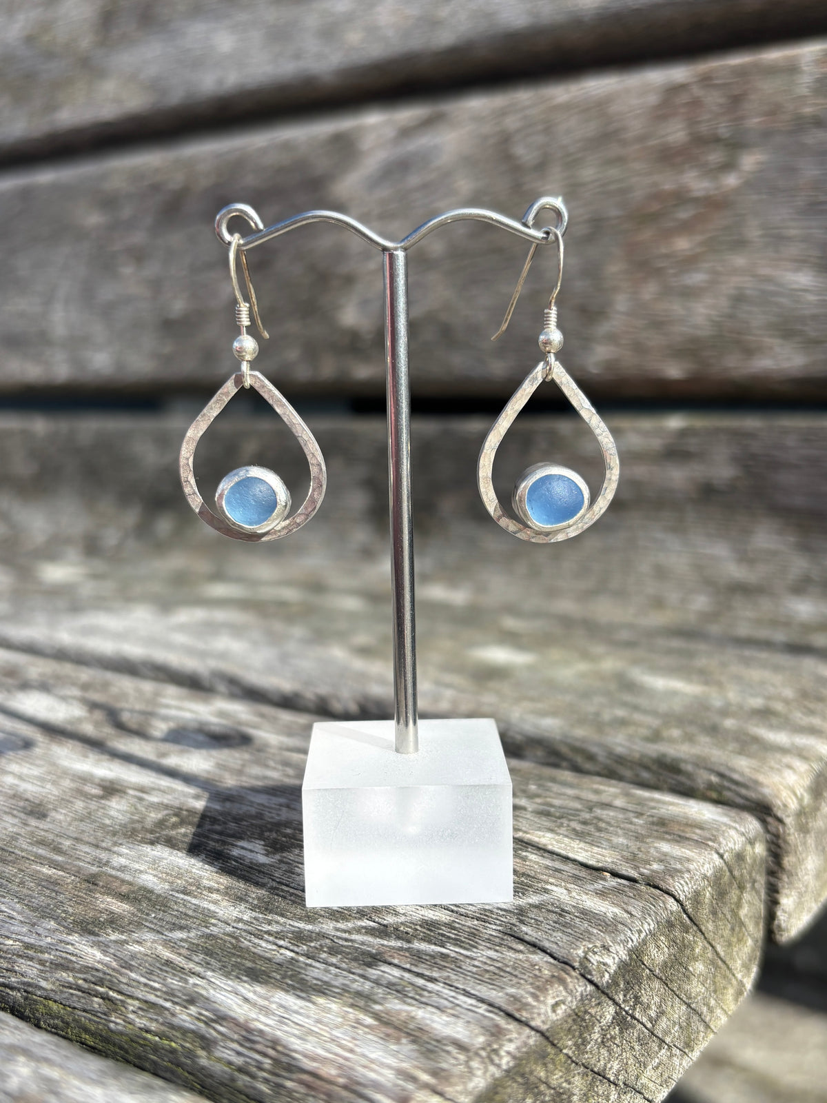 Cornflower Blue Seaglass Drop Earrings