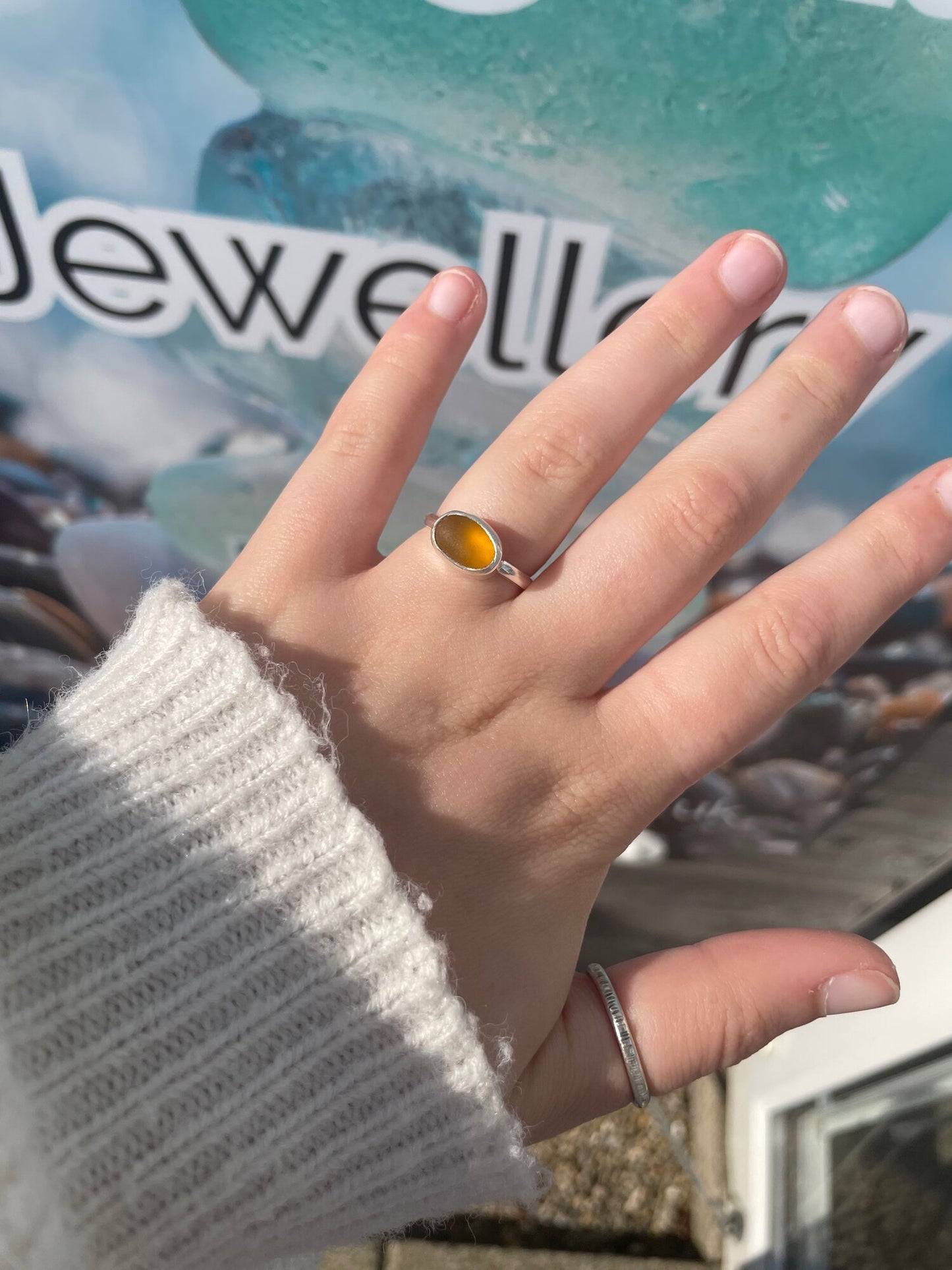 Orange SeaGlass Ring - Size O