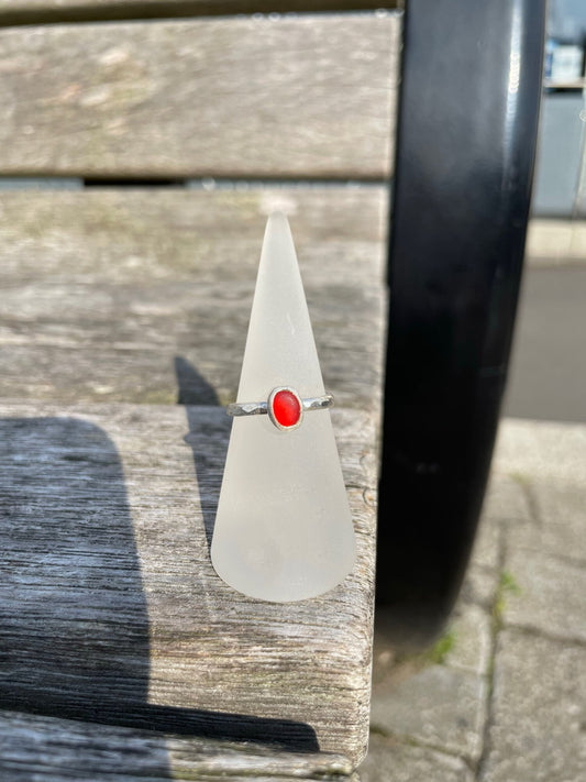 Red Seaglass Ring - Size O