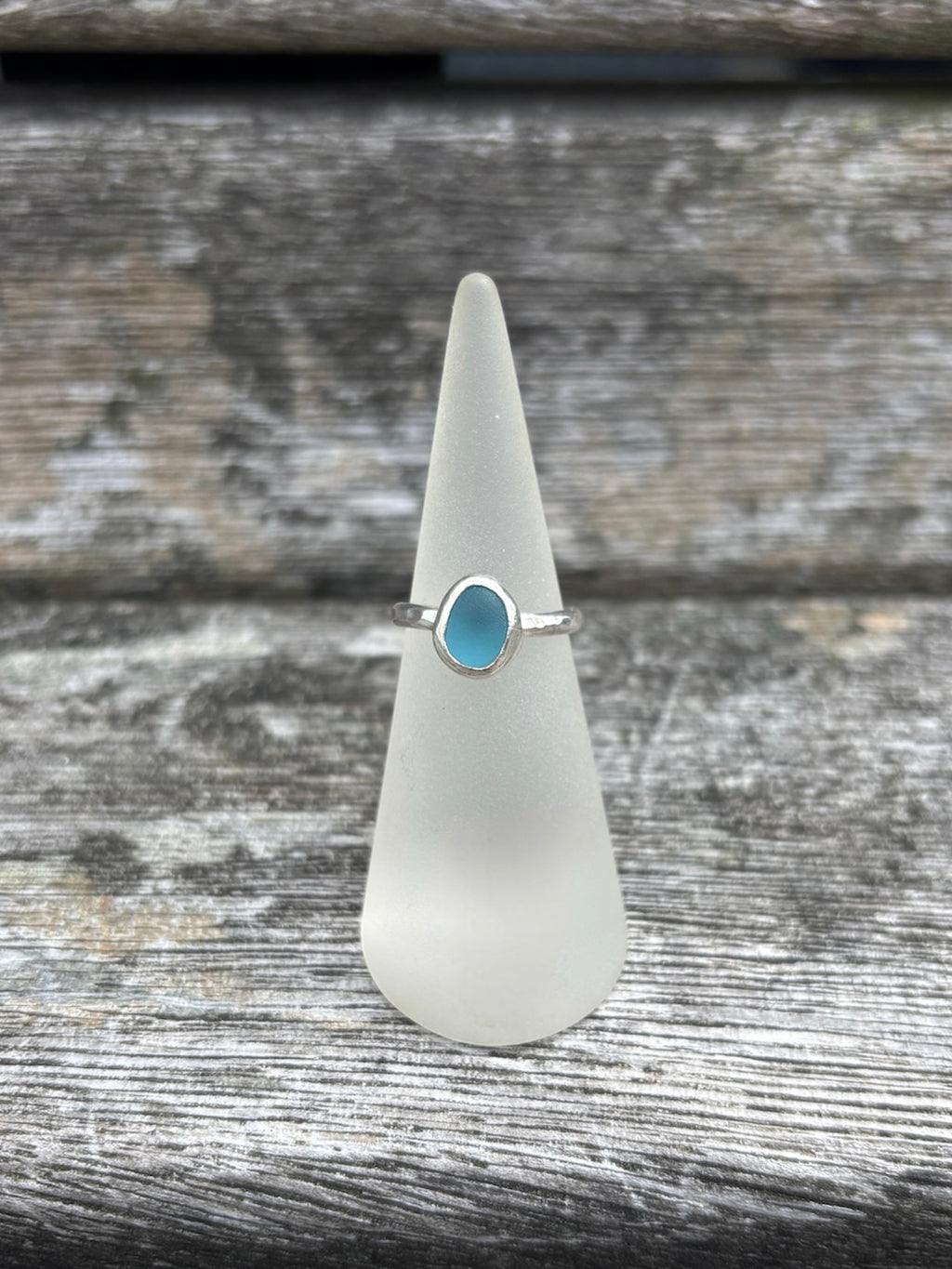Sea Blue Seaglass Ring - Size J