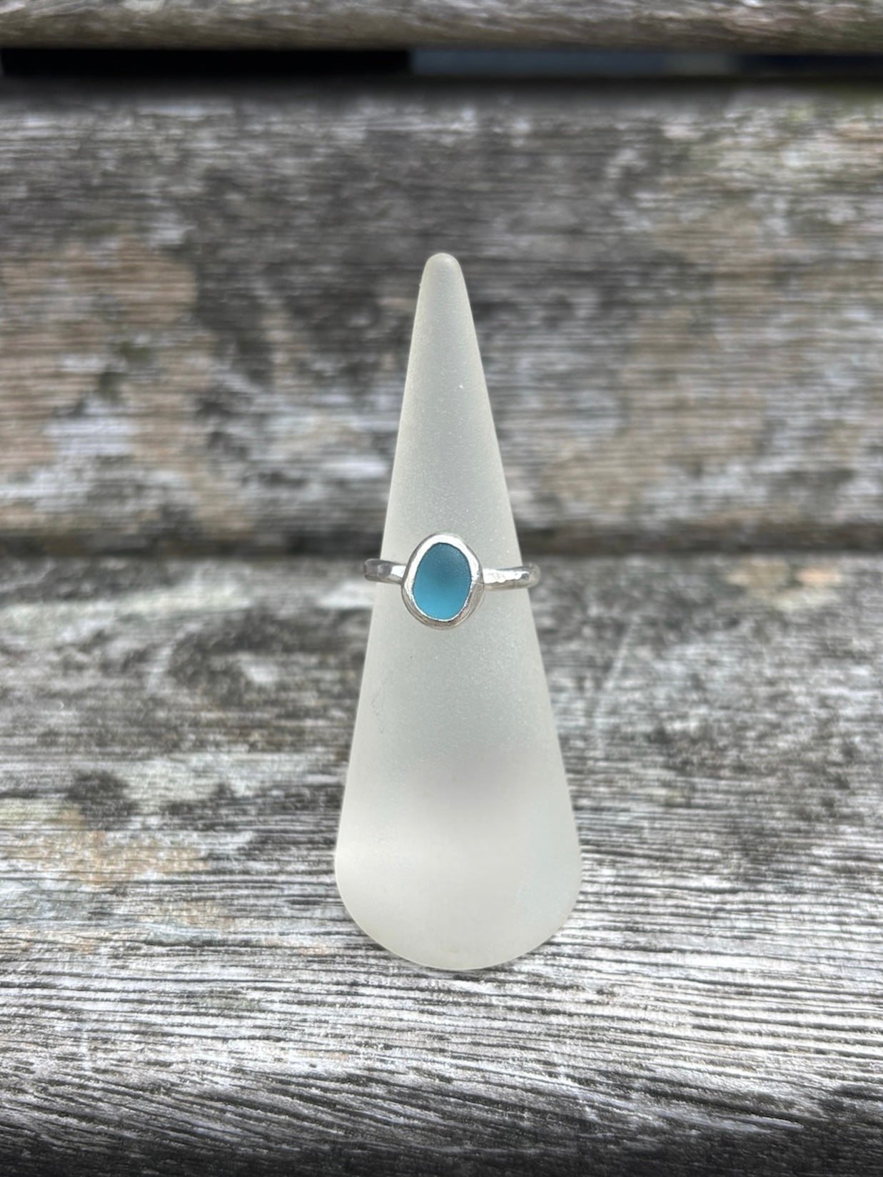 Sea Blue Seaglass Ring - Size J