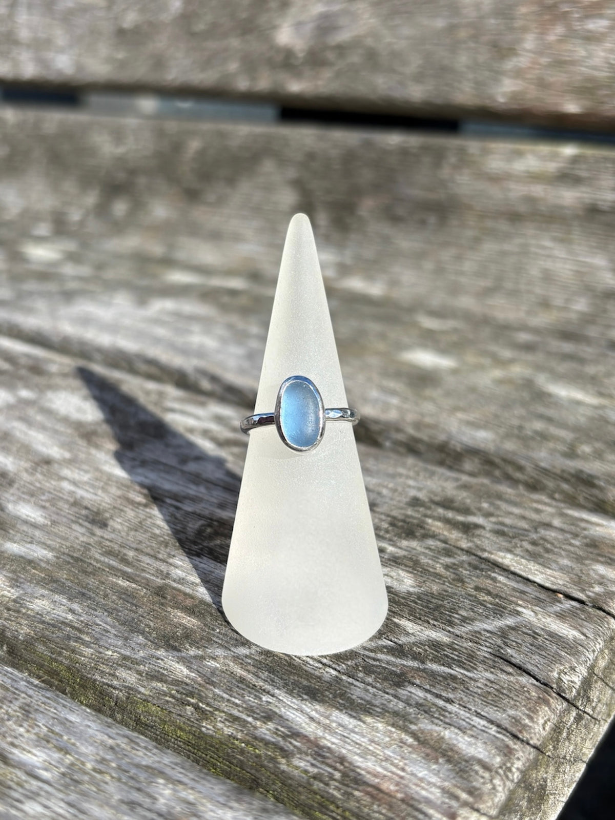 Cornflower Blue Seaglass Ring - Size M