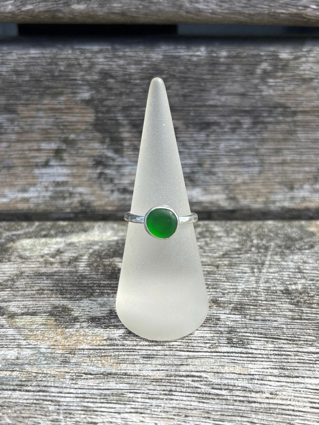Green Seaglass Ring - Size P