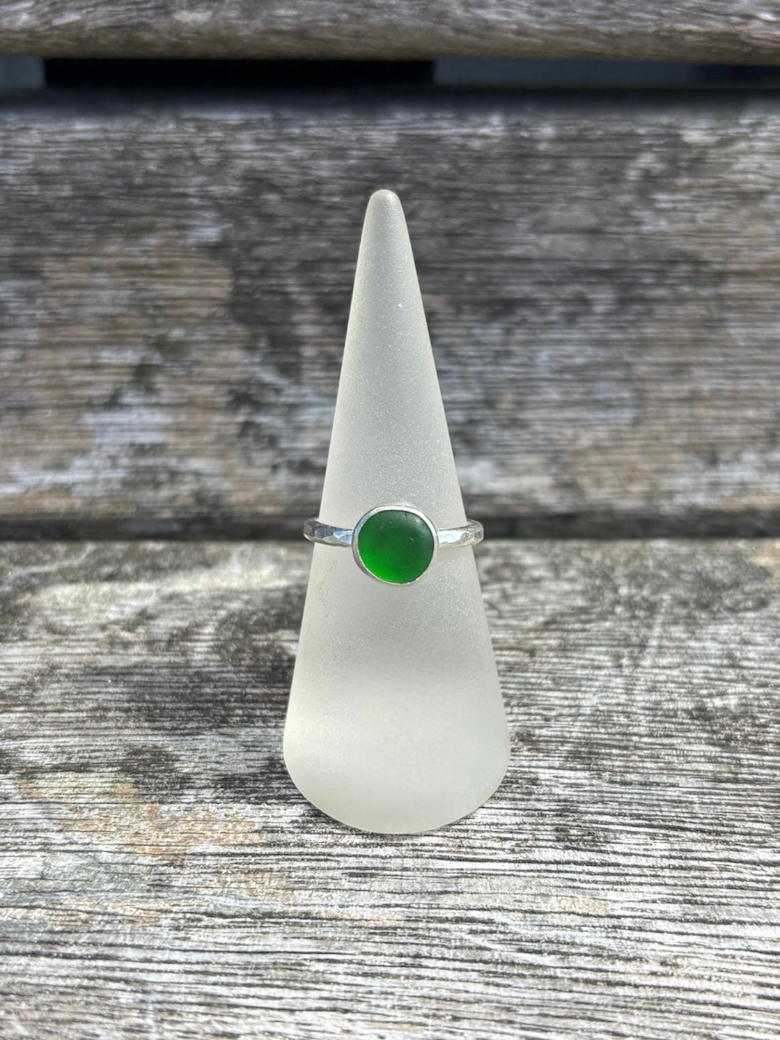 Green Seaglass Ring - Size P