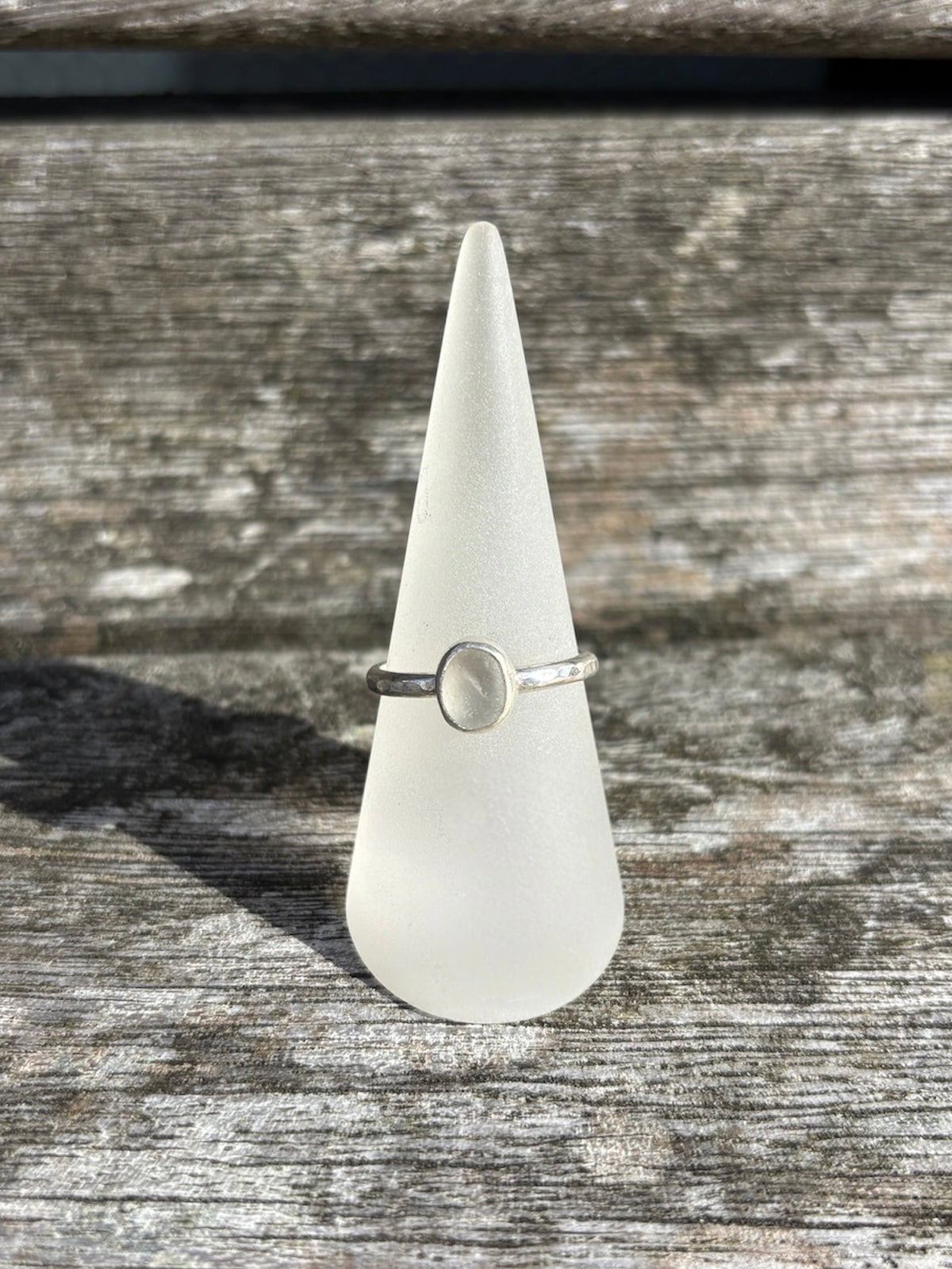 White Seaglass Ring - Size S
