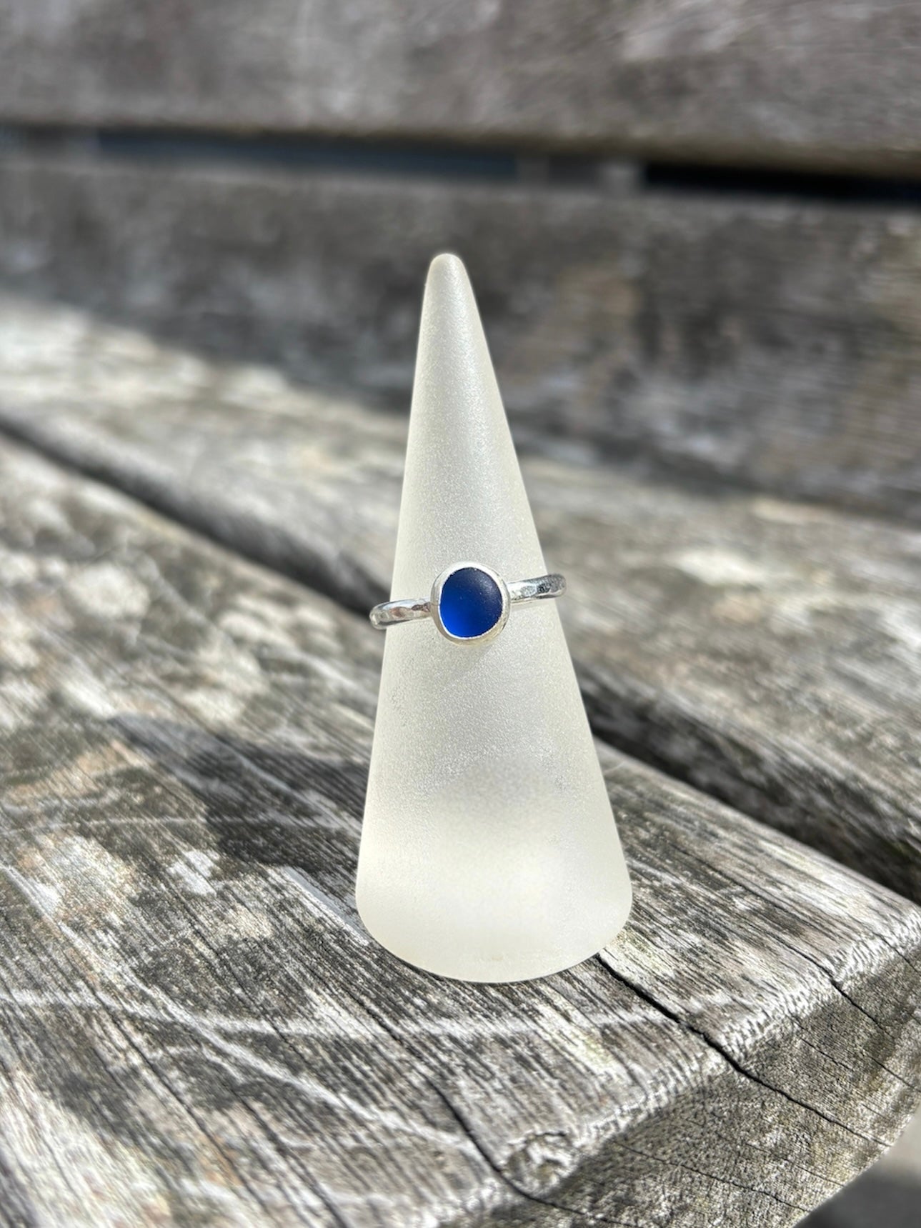 Colbolt Blue SeaGlass Ring - Size M