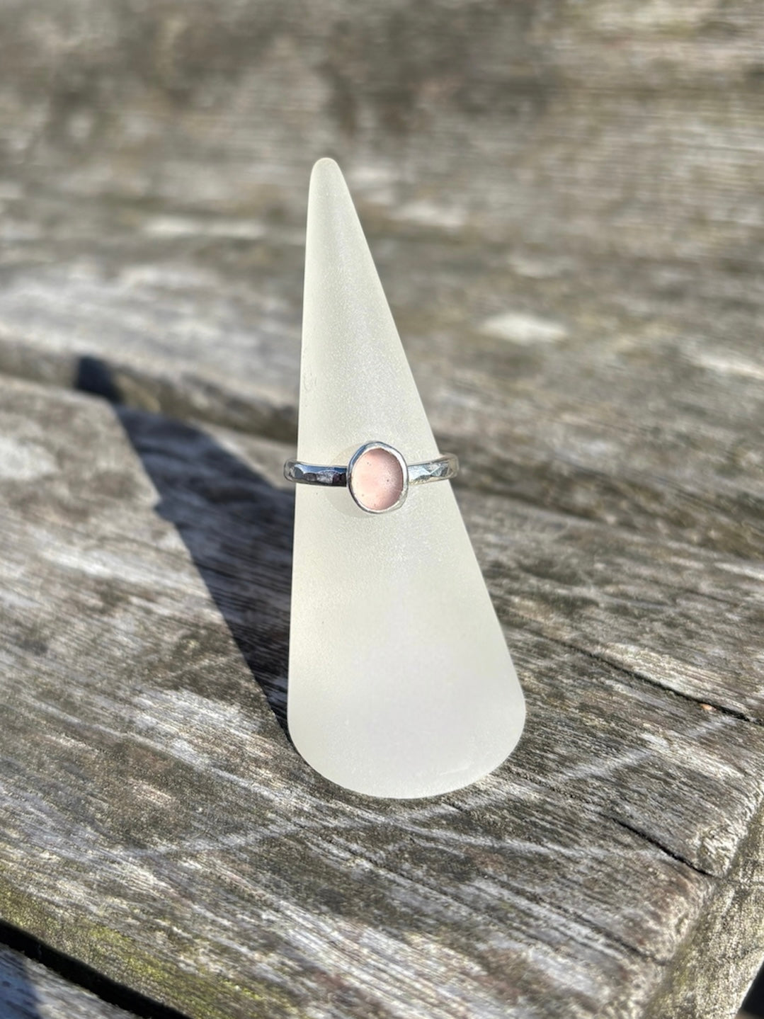 Pink Seaglass Ring - Size N