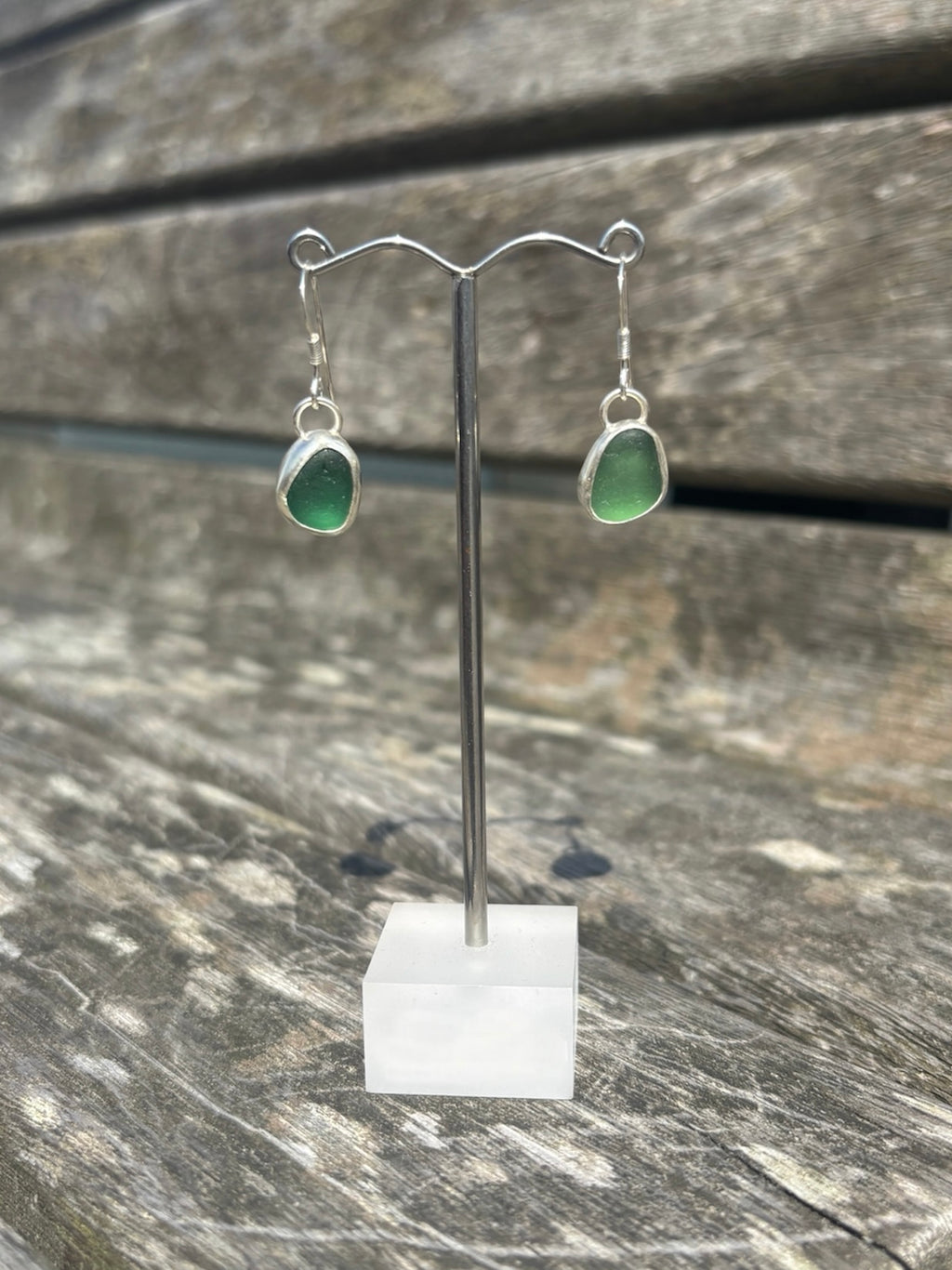 Green Seaglass Drop Earrings
