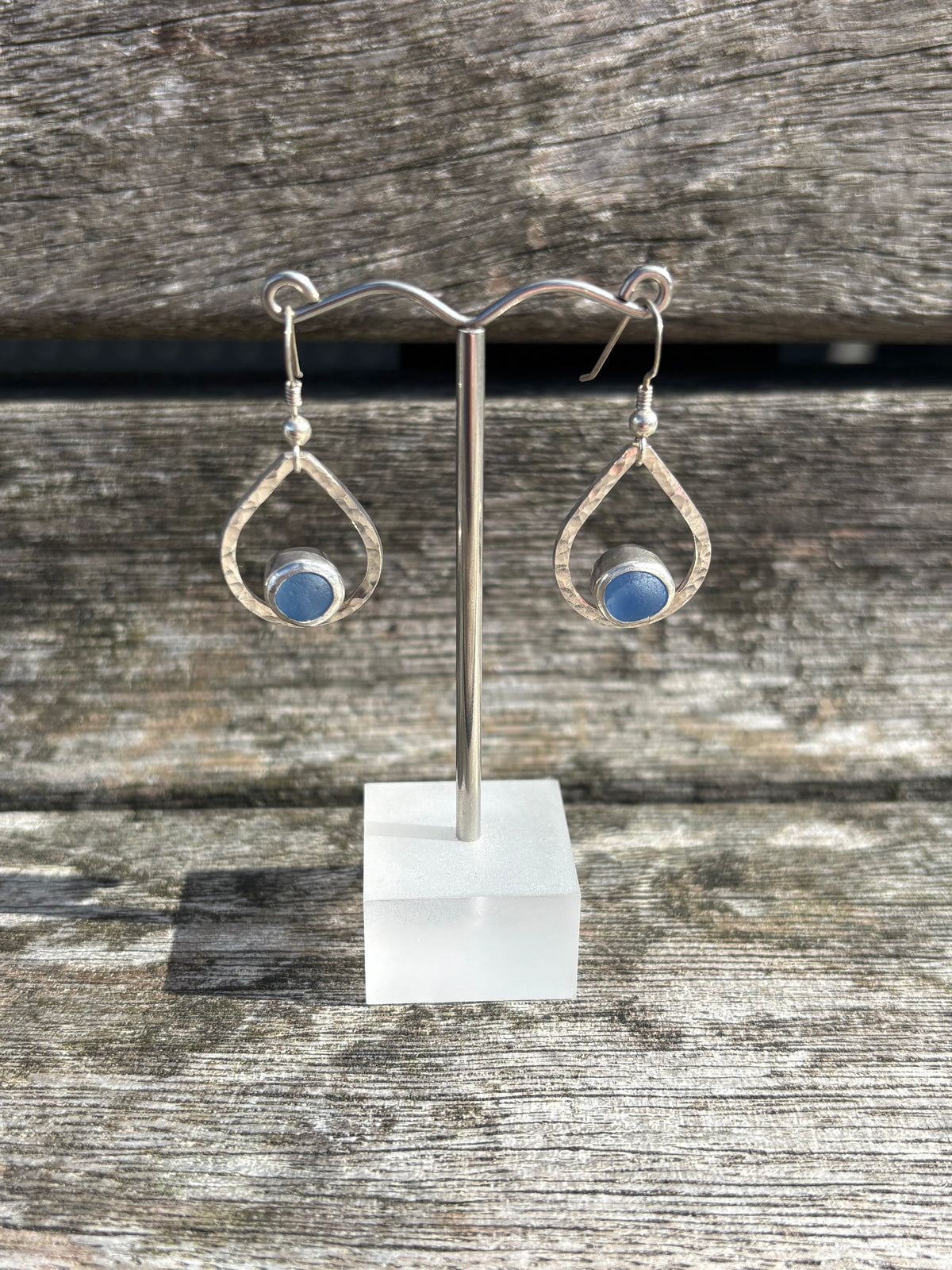 Cornflower Blue Seaglass Drop Earrings