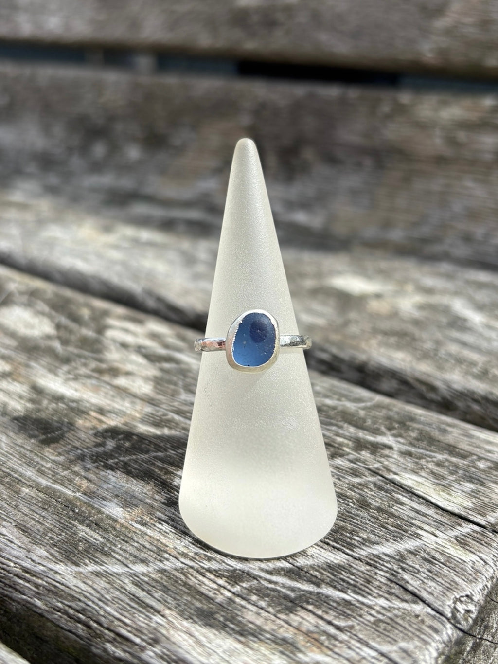 Multi Blue Seaglass Ring - Size N