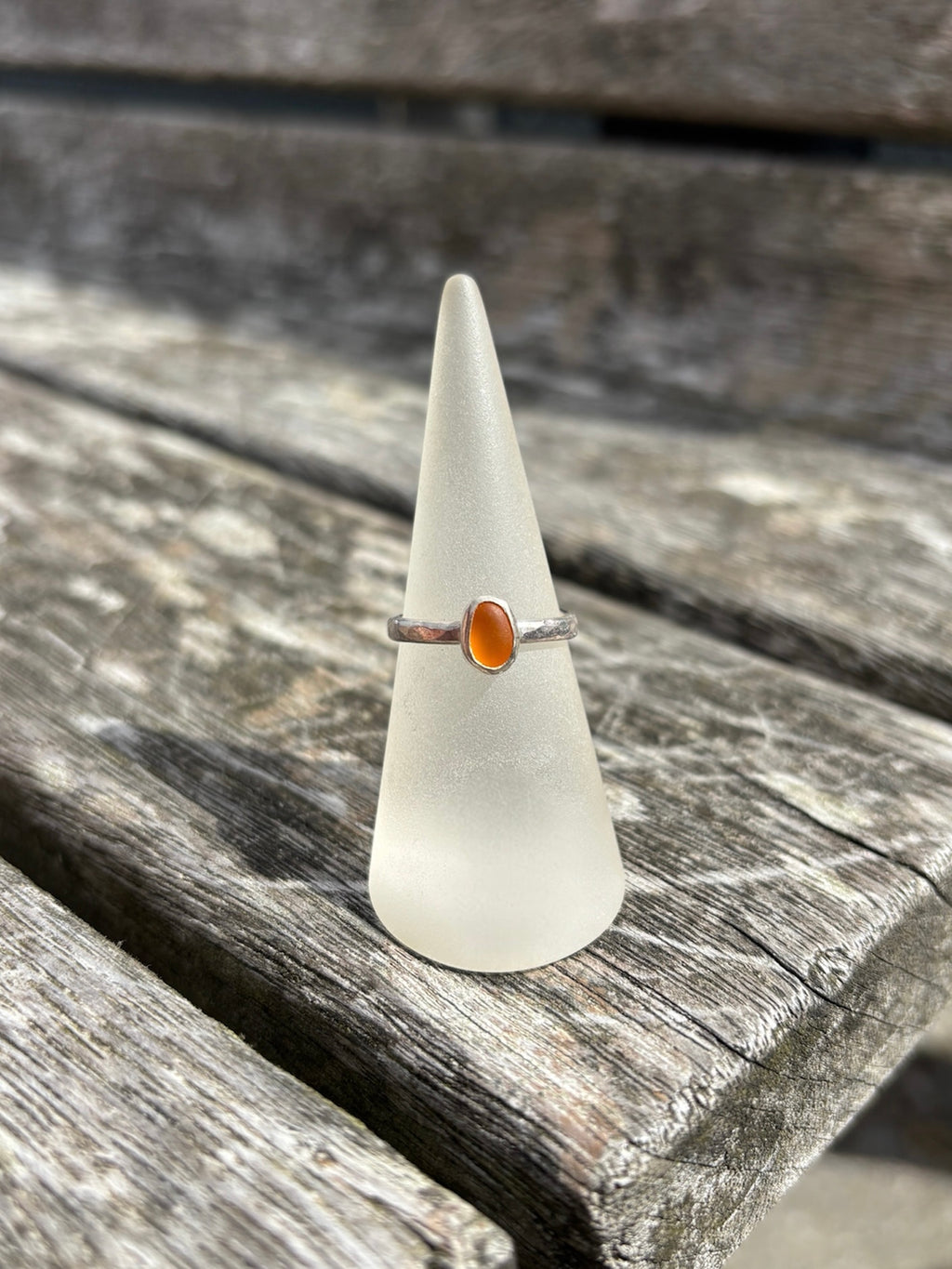 Orange SeaGlass Ring - Size N 1/2