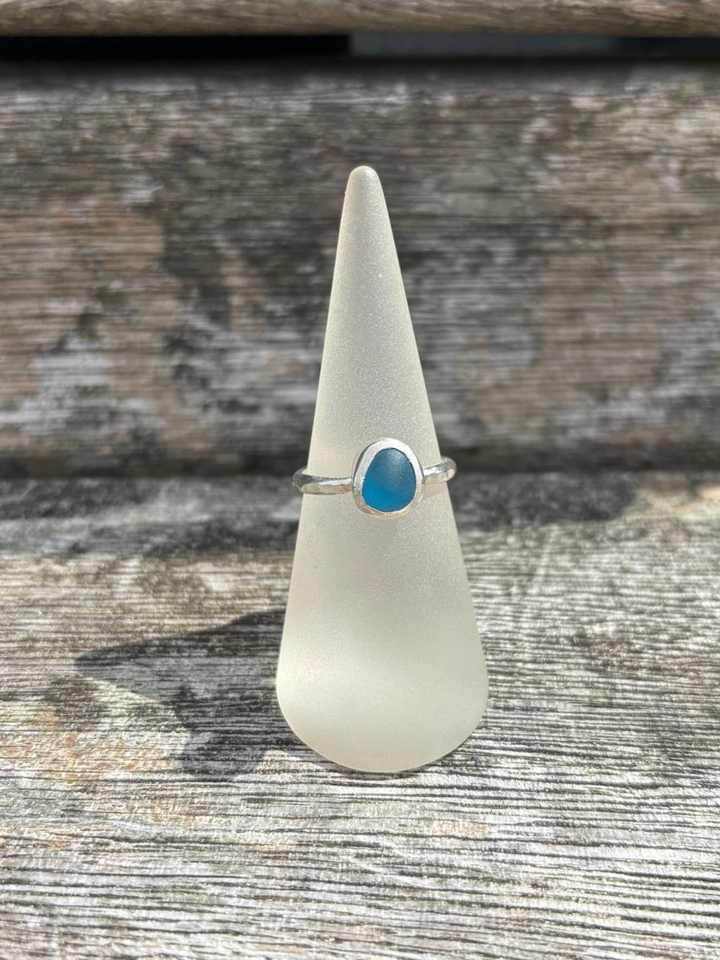 Bright Blue Seaglass Ring - Size O