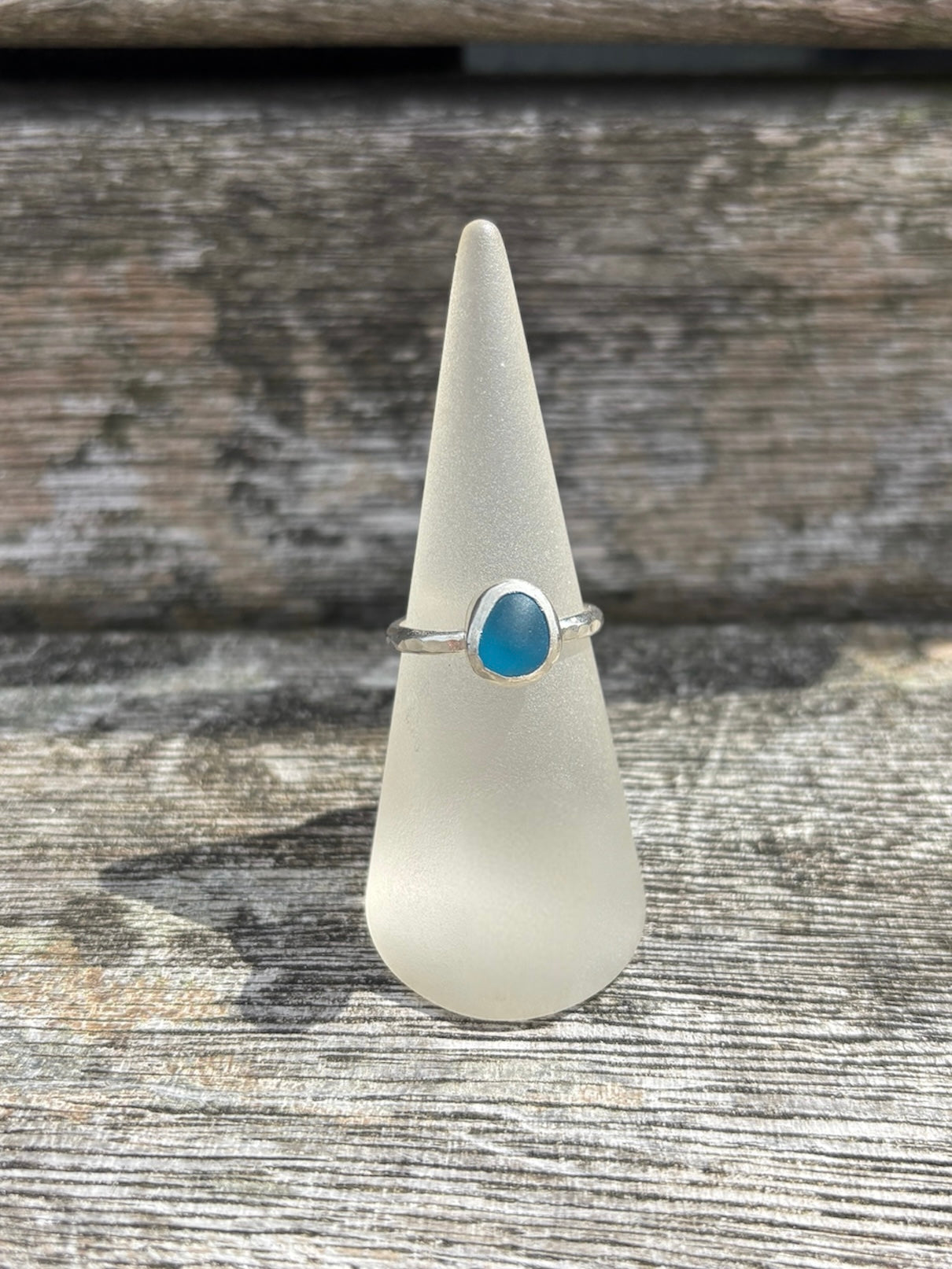 Bright Blue Seaglass Ring - Size O