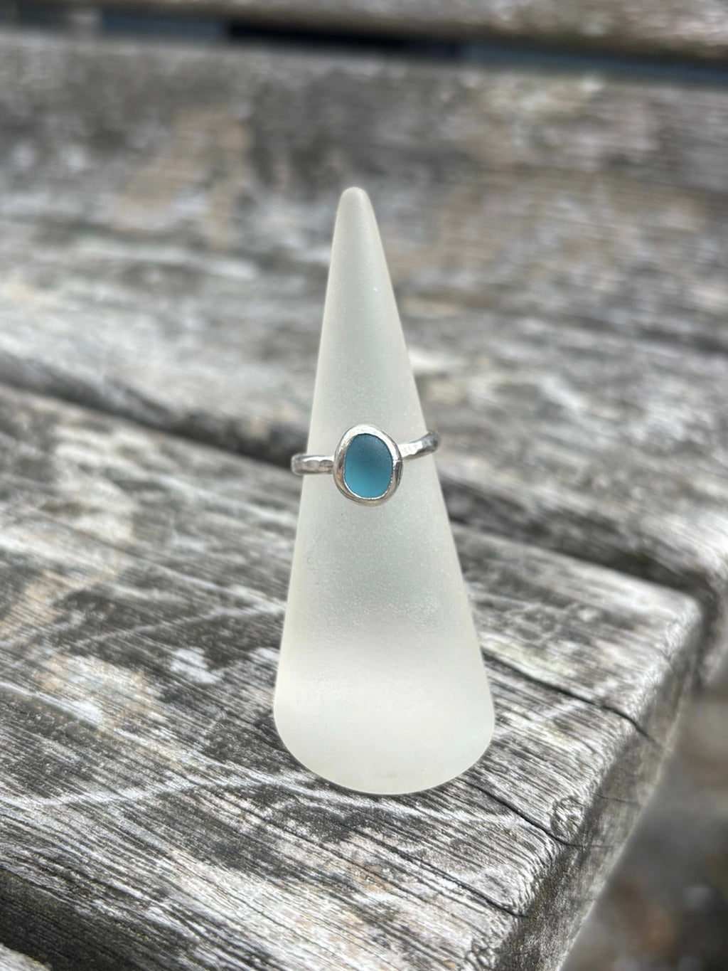 Sea Blue Seaglass Ring - Size J