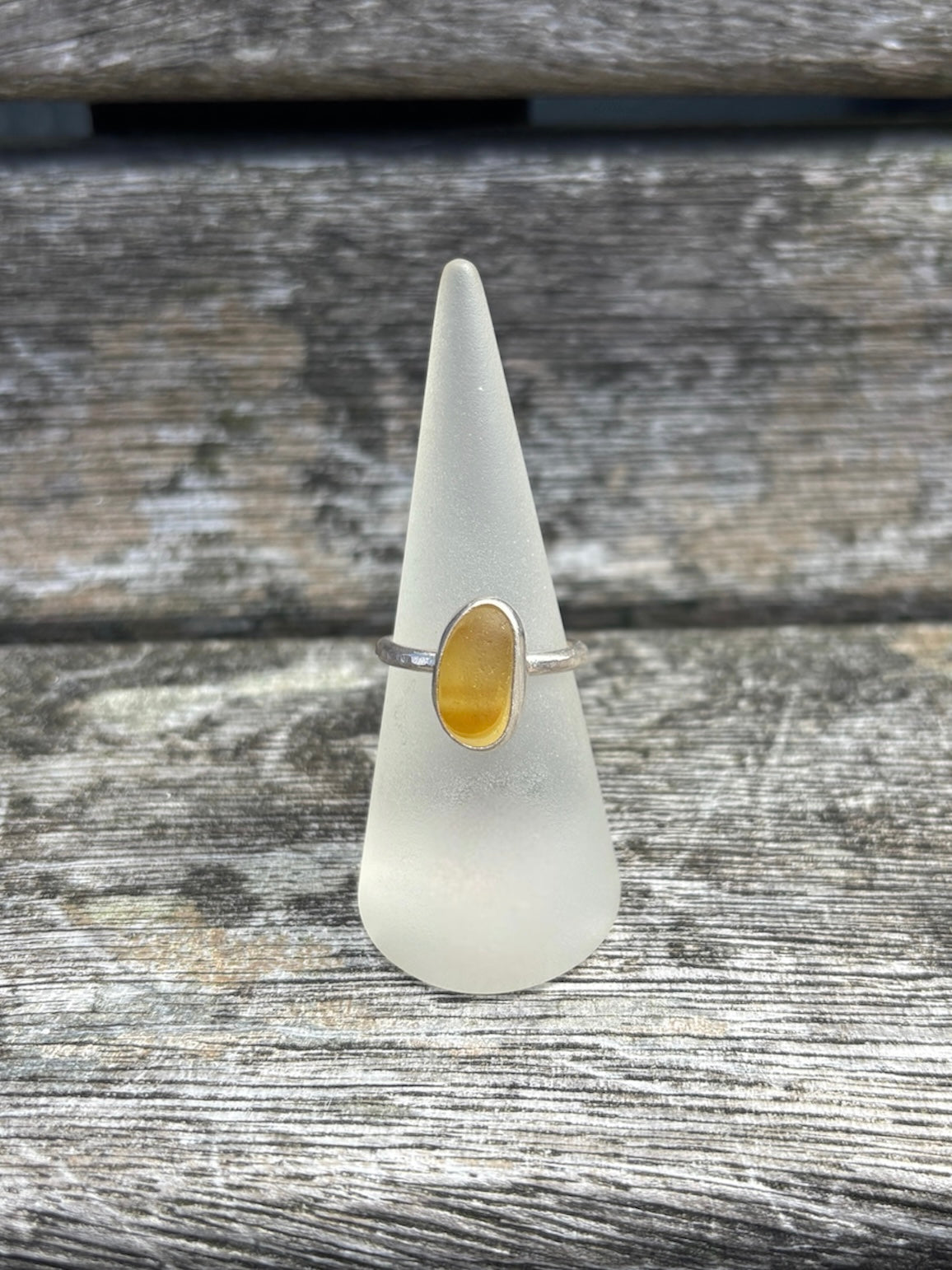 Yellow SeaGlass Ring - Size Q