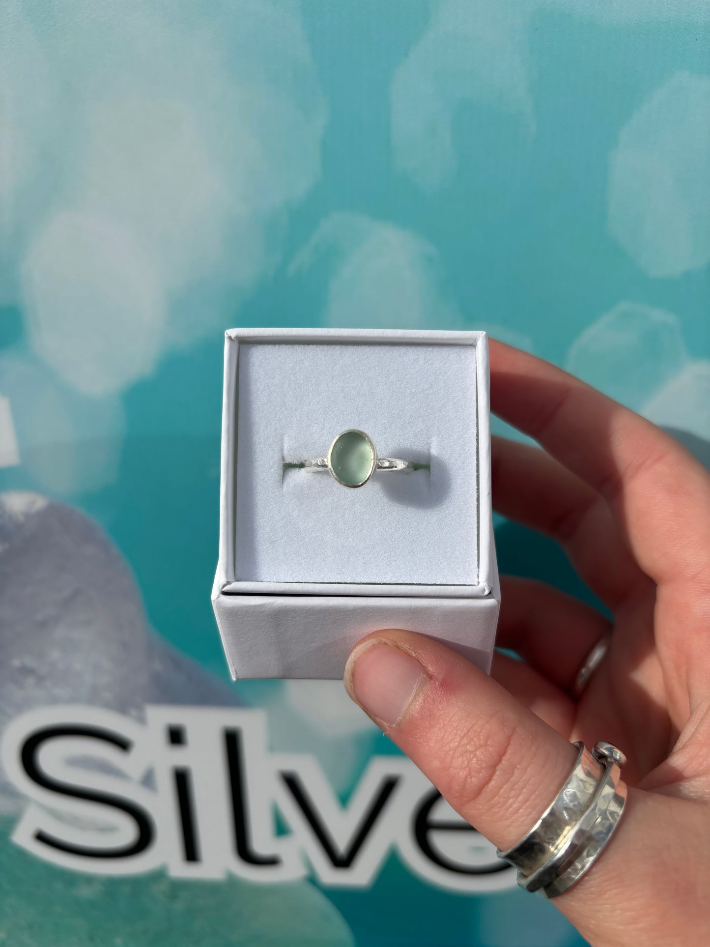 Seafoam Seaglass Ring - Size L