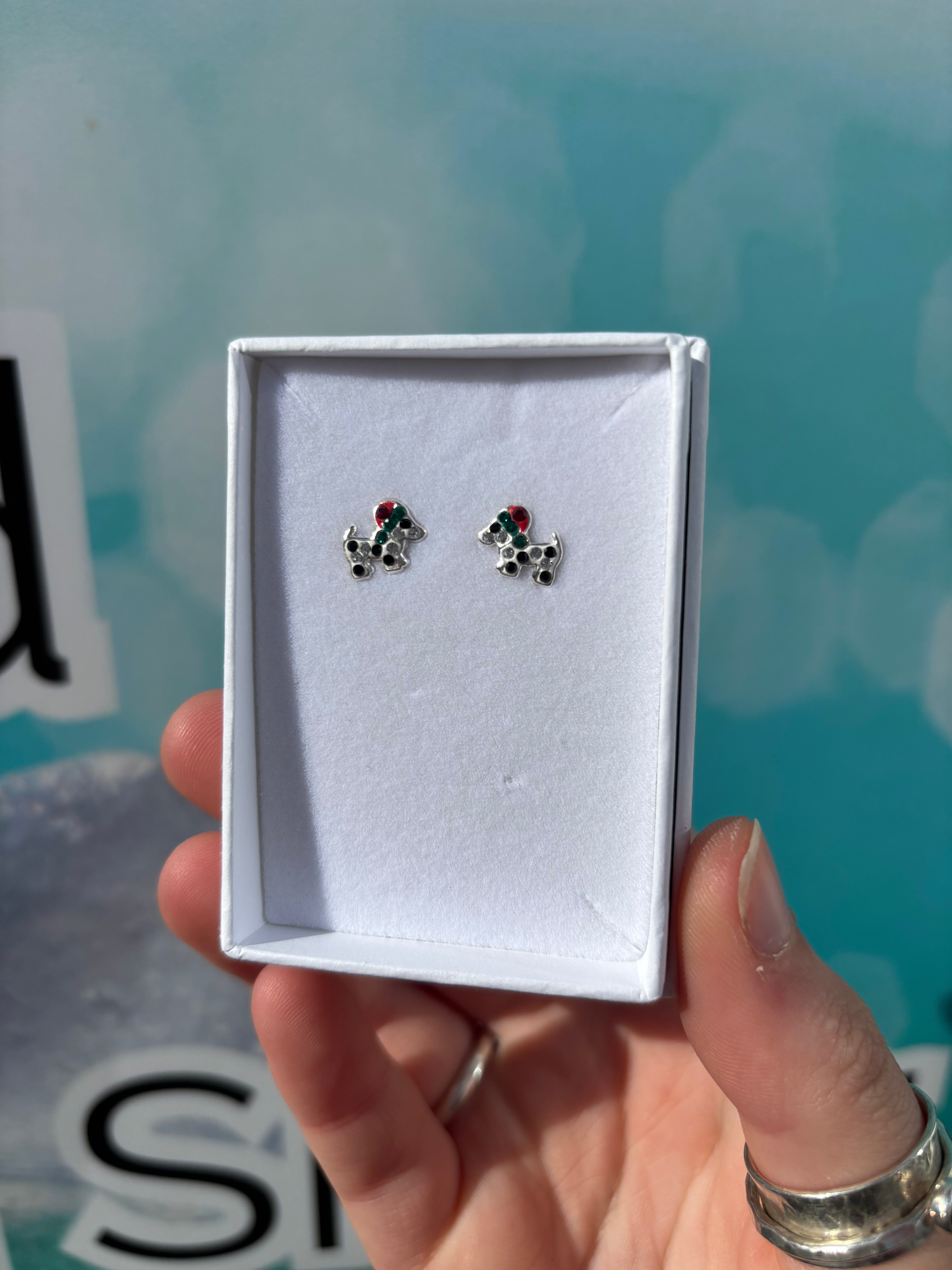 CZ Christmas Dog Studs