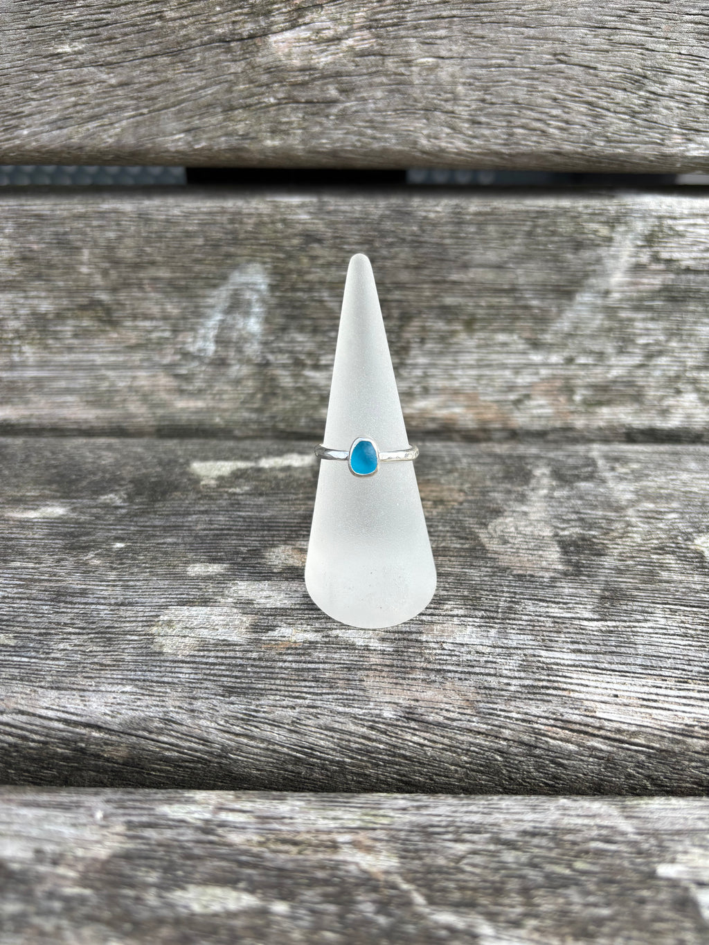 Bright Blue Seaglass Ring - Size O