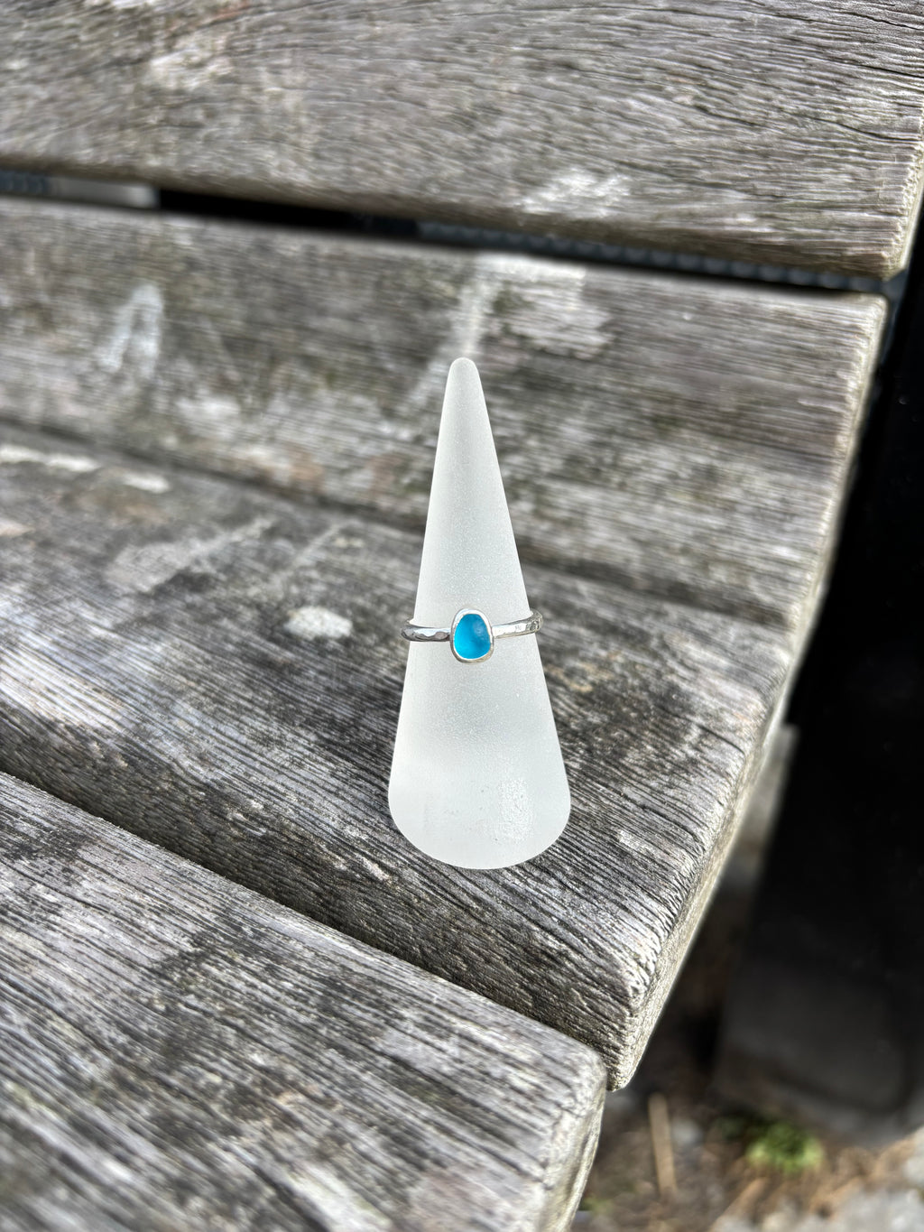 Bright Blue Seaglass Ring - Size O