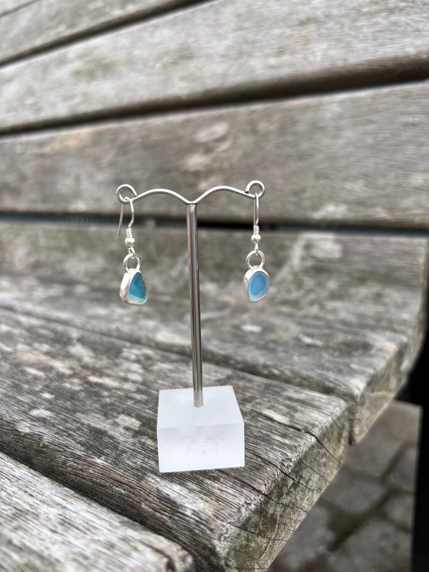 Multi Blue Seaglass Drop Earrings