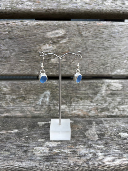 Cornflower Blue Seaglass Drop Earrings