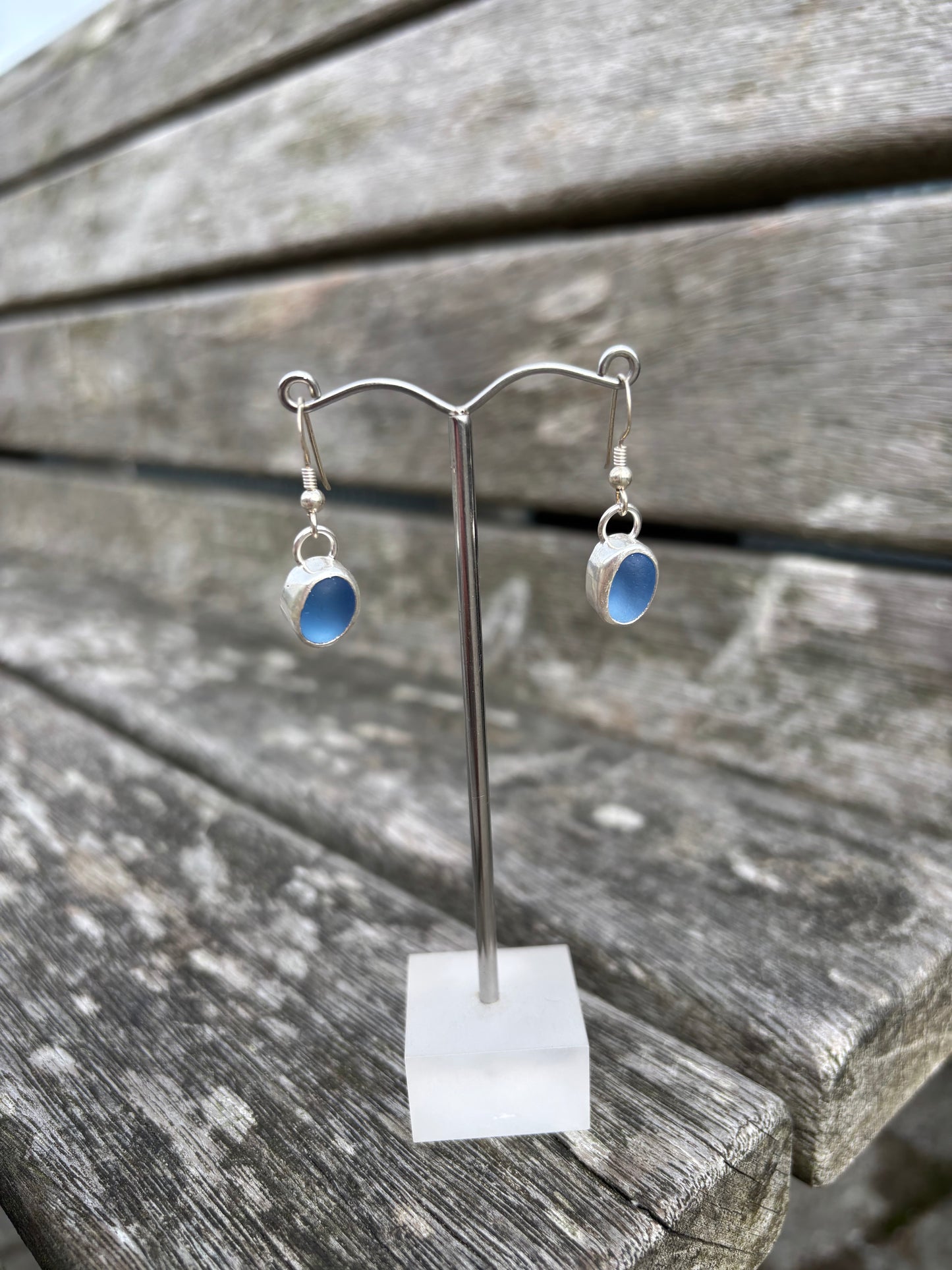 Cornflower Blue Seaglass Drop Earrings